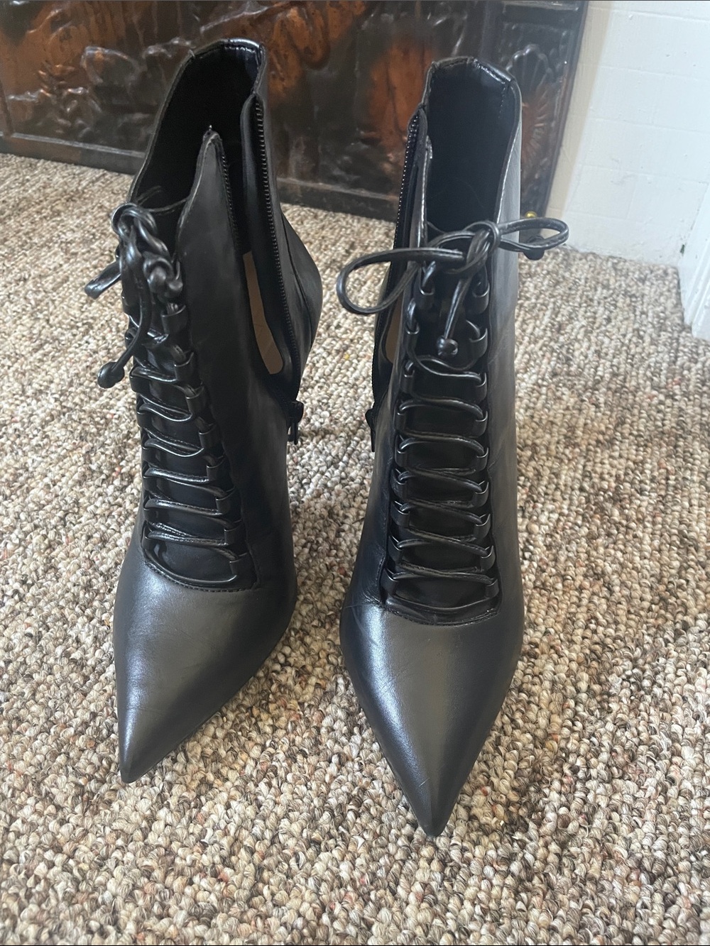 Aldo Black Pointed Lace-Up Ankle Boots